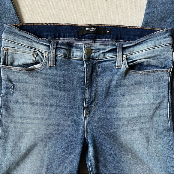 Hudson Nico Cigarette Size 28 Mid Rise Straight Ankle Jean Raw Hem Medium Wash - Picture 10 of 13
